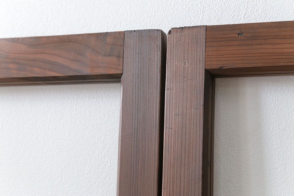 昭和レトロ クリアガラスとすりガラスのシンプルなガラス戸　2枚セット(引き戸、建具)