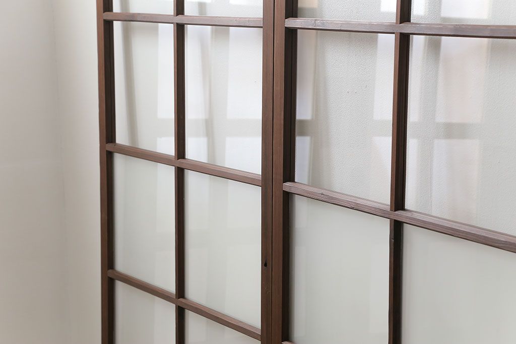 昭和レトロ クリアガラスとすりガラスのシンプルなガラス戸　2枚セット(引き戸、建具)