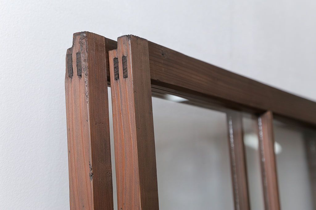 昭和レトロ クリアガラスとすりガラスのシンプルなガラス戸　2枚セット(引き戸、建具)