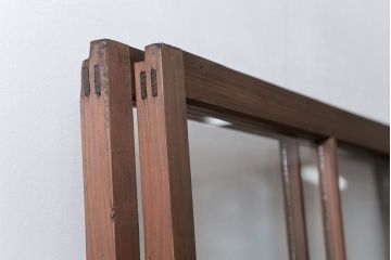 昭和レトロ クリアガラスとすりガラスのシンプルなガラス戸　2枚セット(引き戸、建具)