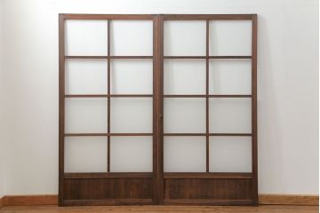 昭和レトロ クリアガラスとすりガラスのシンプルなガラス戸　2枚セット(引き戸、建具)