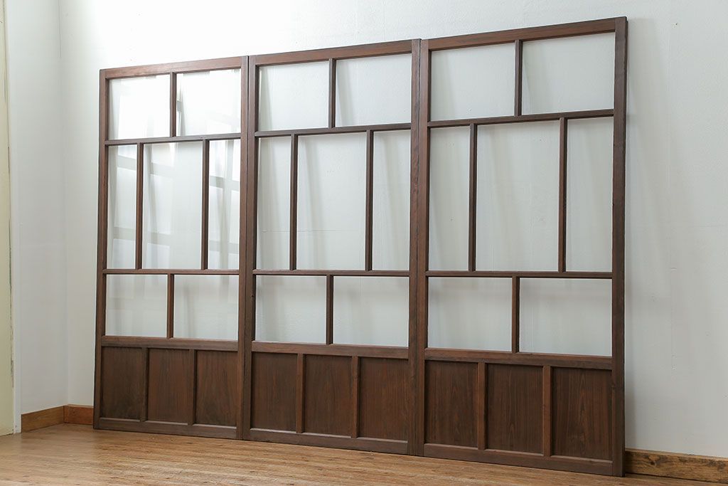 古民具・骨董 アンティークガラス戸3枚セット　(引き戸、和風建具)