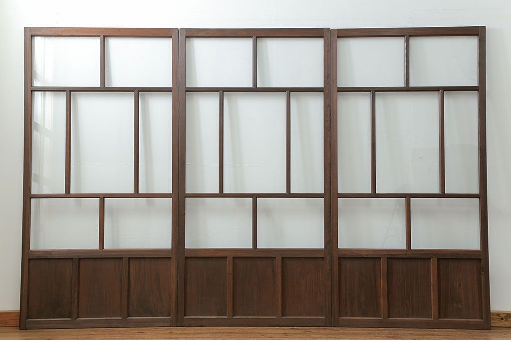 古民具・骨董 アンティークガラス戸3枚セット　(引き戸、和風建具)