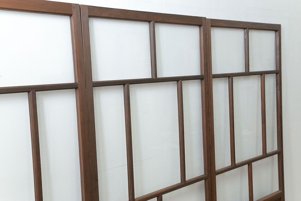 古民具・骨董 アンティークガラス戸3枚セット　(引き戸、和風建具)