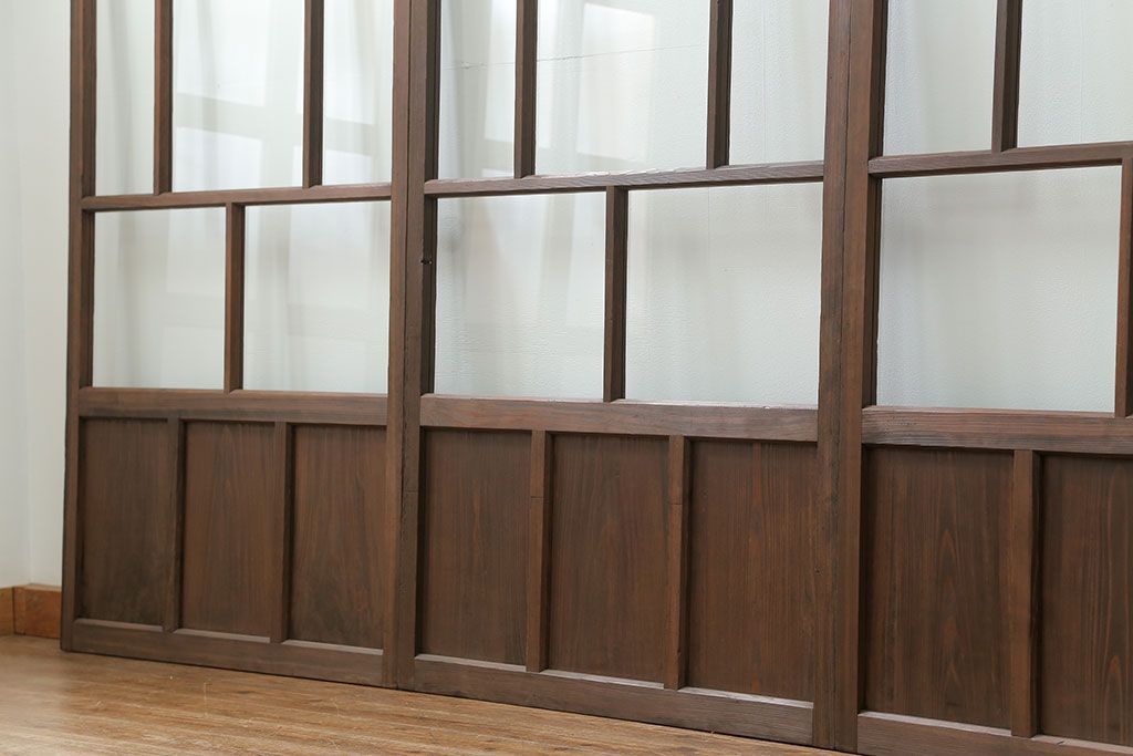 古民具・骨董 アンティークガラス戸3枚セット　(引き戸、和風建具)