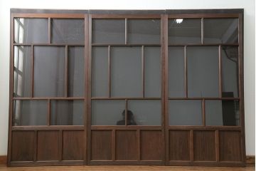 古民具・骨董 アンティークガラス戸3枚セット　(引き戸、和風建具)