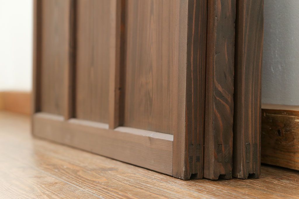 古民具・骨董 アンティークガラス戸3枚セット　(引き戸、和風建具)