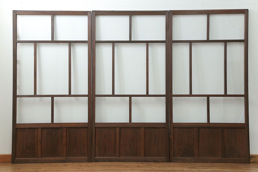 古民具・骨董 アンティークガラス戸3枚セット　(引き戸、和風建具)