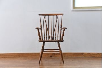 中古　古いナラ材のアームチェア(補修有り)　(椅子、イス)