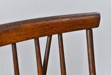 中古　古いナラ材のアームチェア(補修有り)　(椅子、イス)