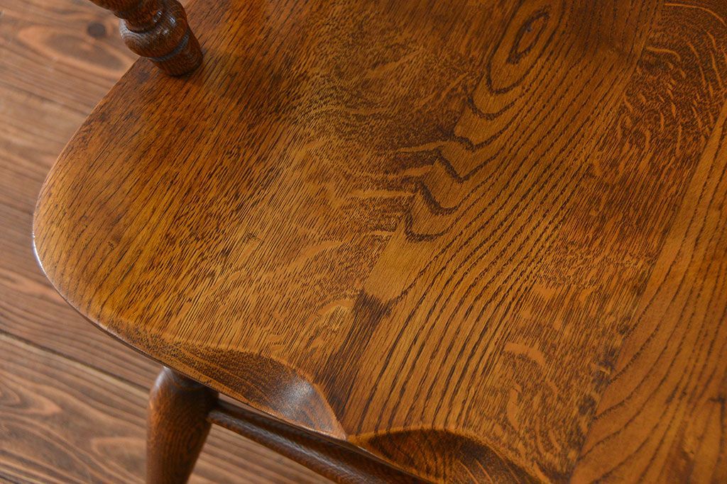 中古　古いナラ材のアームチェア(補修有り)　(椅子、イス)