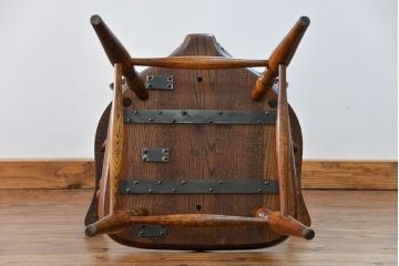 中古　古いナラ材のアームチェア(補修有り)　(椅子、イス)