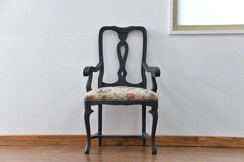 ヴィンテージ家具　海外ビンテージ　アンティークペイント仕上げ　かわいいアームチェア(2)(椅子、イス)