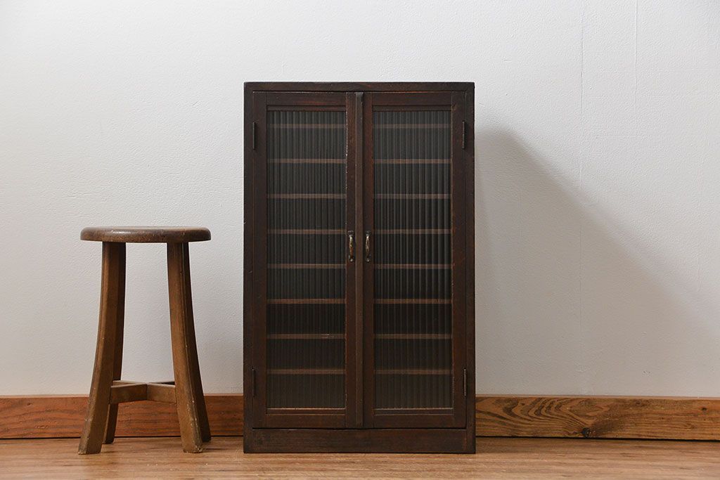 アンティーク家具　和製アンティーク　モールガラス入り!小振りな書類棚(収納棚)