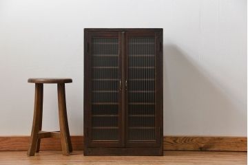 アンティーク家具　和製アンティーク　モールガラス入り!小振りな書類棚(収納棚)