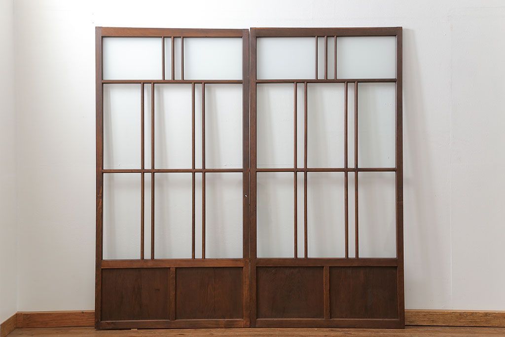 昭和レトロ　すりガラス入り!変わり型ガラス戸2枚セット(建具・引き戸)