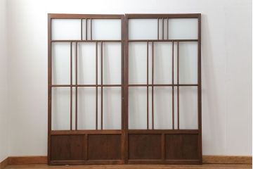 昭和レトロ　すりガラス入り!変わり型ガラス戸2枚セット(建具・引き戸)