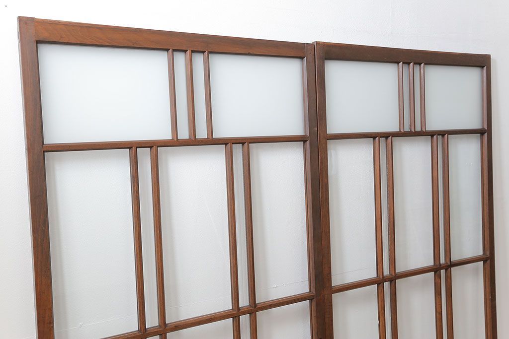 昭和レトロ　すりガラス入り!変わり型ガラス戸2枚セット(建具・引き戸)