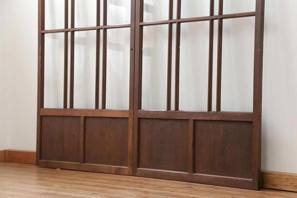 昭和レトロ　すりガラス入り!変わり型ガラス戸2枚セット(建具・引き戸)