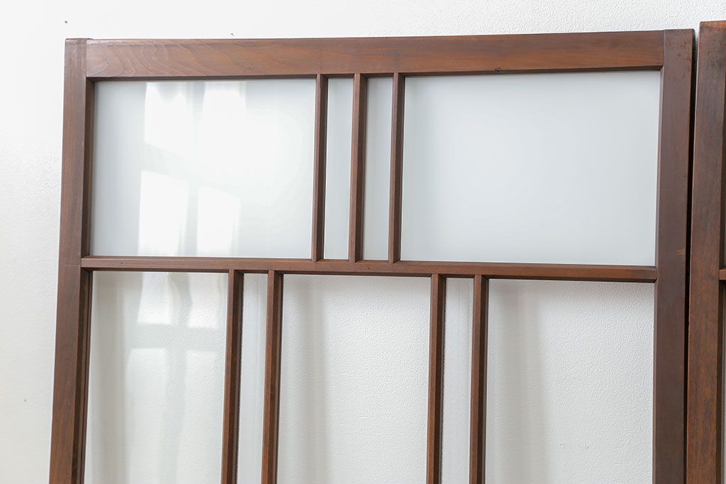 昭和レトロ　すりガラス入り!変わり型ガラス戸2枚セット(建具・引き戸)