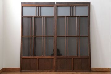 昭和レトロ　すりガラス入り!変わり型ガラス戸2枚セット(建具・引き戸)