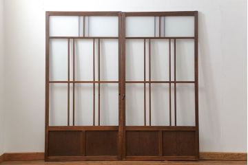 昭和レトロ　すりガラス入り!変わり型ガラス戸2枚セット(建具・引き戸)