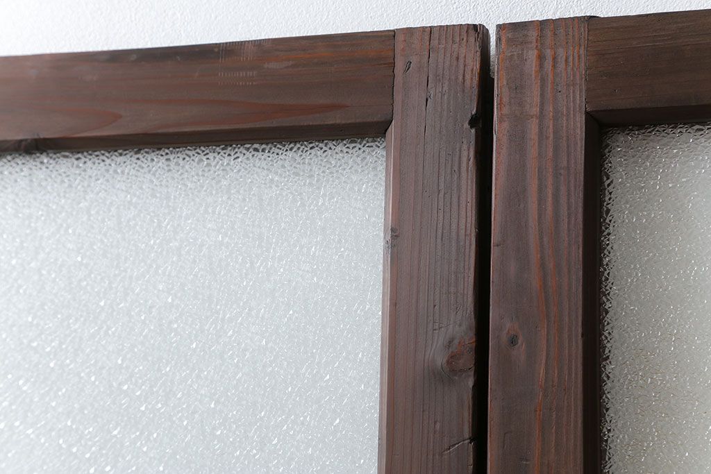 古民具・骨董　大正ロマン　 太い框組みの色ガラス入り引き戸　2枚セット(ガラス戸、建具)