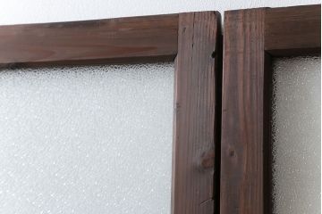 古民具・骨董　大正ロマン　 太い框組みの色ガラス入り引き戸　2枚セット(ガラス戸、建具)