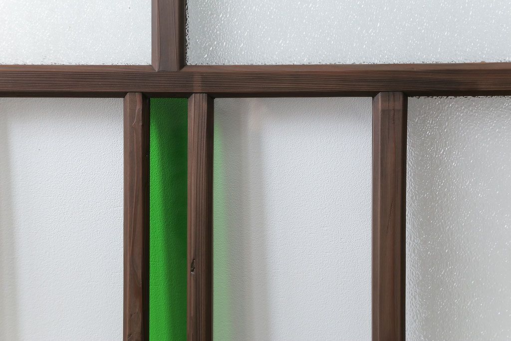 古民具・骨董　大正ロマン　 太い框組みの色ガラス入り引き戸　2枚セット(ガラス戸、建具)