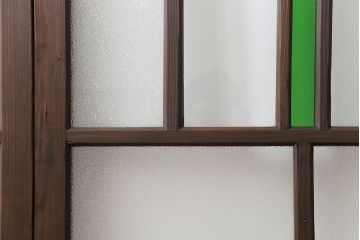 古民具・骨董　大正ロマン　 太い框組みの色ガラス入り引き戸　2枚セット(ガラス戸、建具)