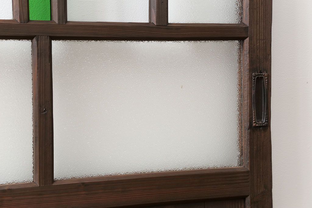 古民具・骨董　大正ロマン　 太い框組みの色ガラス入り引き戸　2枚セット(ガラス戸、建具)