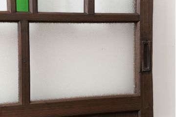 古民具・骨董　大正ロマン　 太い框組みの色ガラス入り引き戸　2枚セット(ガラス戸、建具)