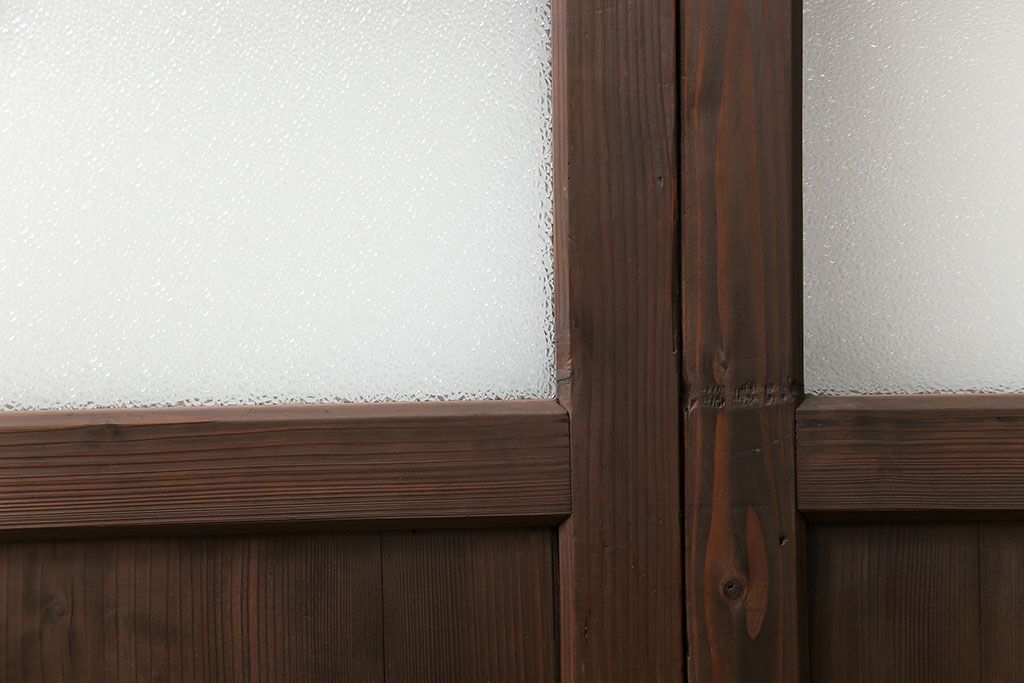 古民具・骨董　大正ロマン　 太い框組みの色ガラス入り引き戸　2枚セット(ガラス戸、建具)