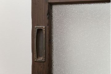 古民具・骨董　大正ロマン　 太い框組みの色ガラス入り引き戸　2枚セット(ガラス戸、建具)