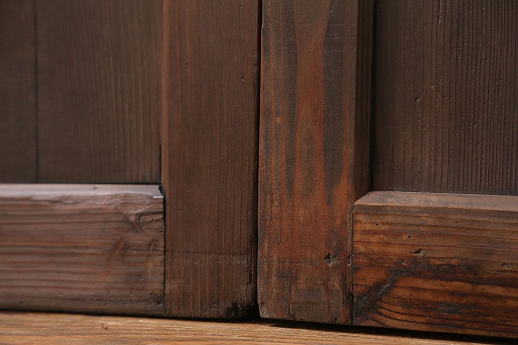 古民具・骨董　大正ロマン　 太い框組みの色ガラス入り引き戸　2枚セット(ガラス戸、建具)