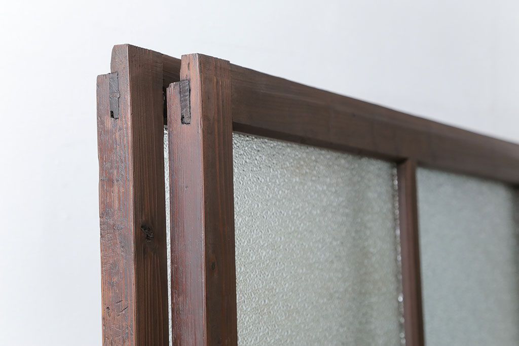 古民具・骨董　大正ロマン　 太い框組みの色ガラス入り引き戸　2枚セット(ガラス戸、建具)