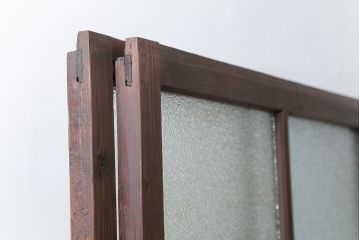 古民具・骨董　大正ロマン　 太い框組みの色ガラス入り引き戸　2枚セット(ガラス戸、建具)