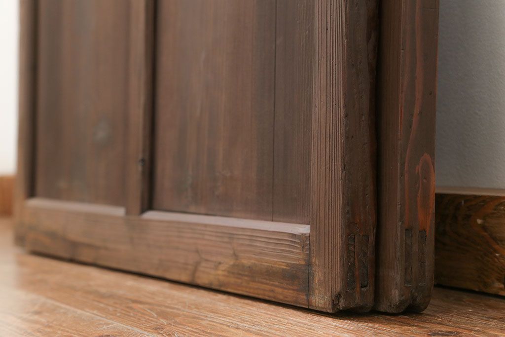 古民具・骨董　大正ロマン　 太い框組みの色ガラス入り引き戸　2枚セット(ガラス戸、建具)