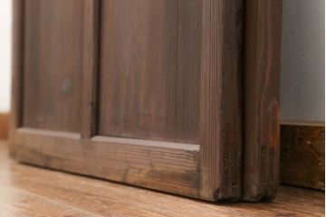 古民具・骨董　大正ロマン　 太い框組みの色ガラス入り引き戸　2枚セット(ガラス戸、建具)