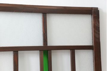 古民具・骨董　大正ロマン　 太い框組みの色ガラス入り引き戸　2枚セット(ガラス戸、建具)