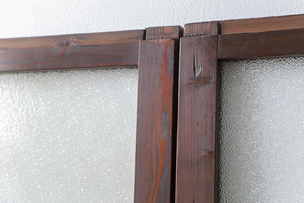 古民具・骨董　大正ロマン　 太い框組みの色ガラス入り引き戸　2枚セット(ガラス戸、建具)