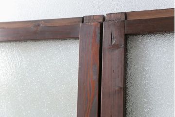 古民具・骨董　大正ロマン　 太い框組みの色ガラス入り引き戸　2枚セット(ガラス戸、建具)
