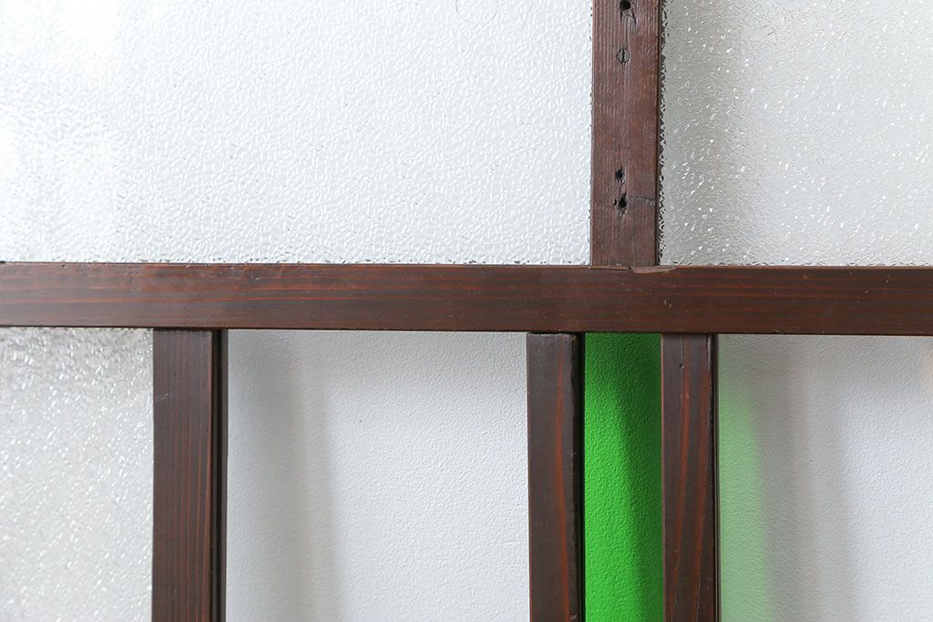 古民具・骨董　大正ロマン　 太い框組みの色ガラス入り引き戸　2枚セット(ガラス戸、建具)