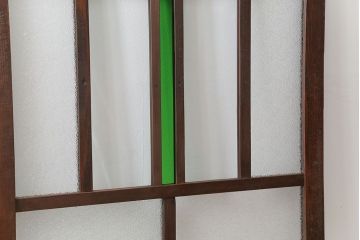 古民具・骨董　大正ロマン　 太い框組みの色ガラス入り引き戸　2枚セット(ガラス戸、建具)