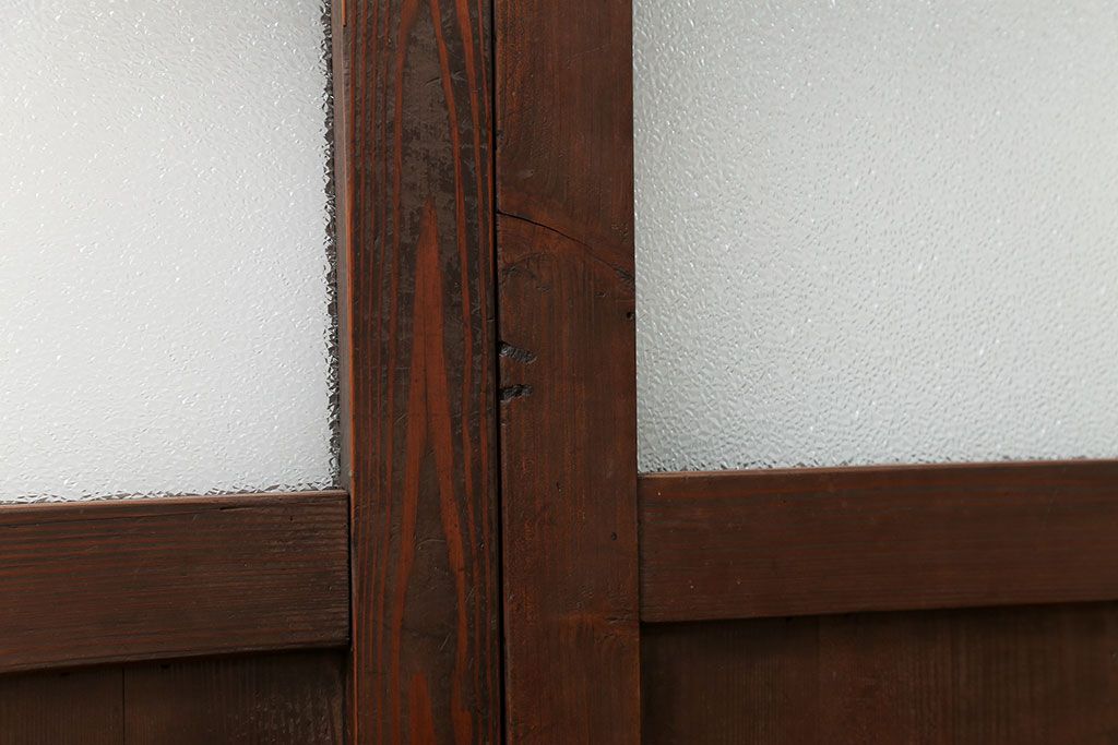 古民具・骨董　大正ロマン　 太い框組みの色ガラス入り引き戸　2枚セット(ガラス戸、建具)