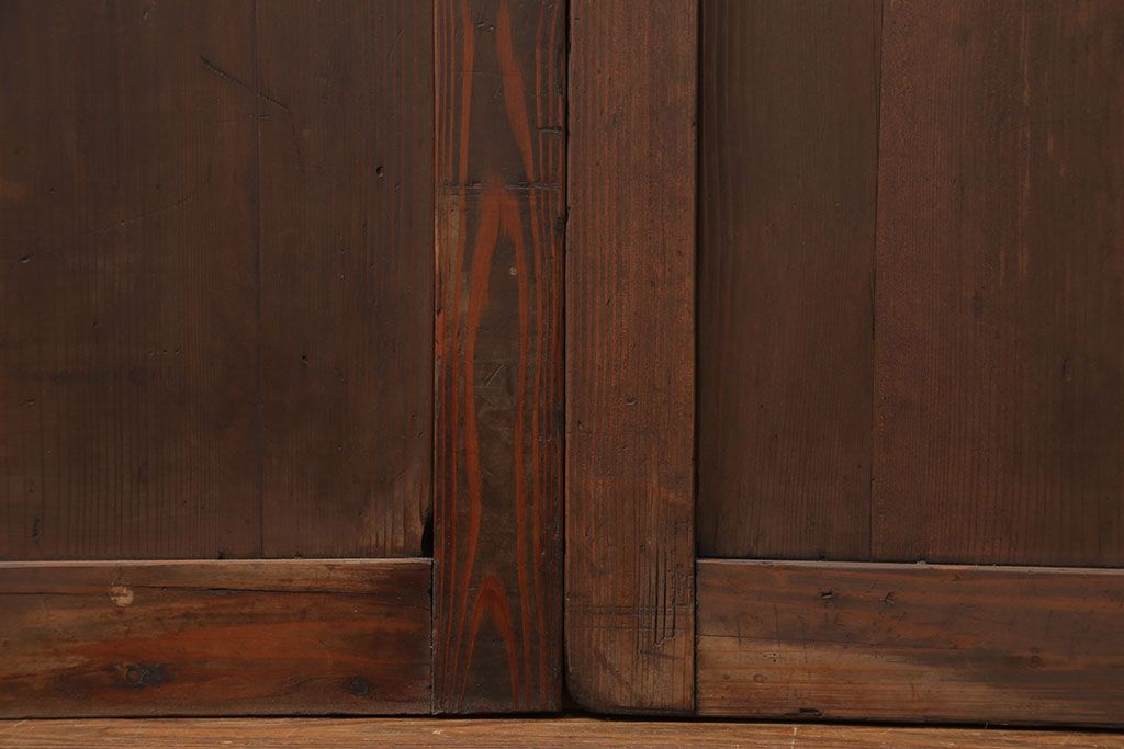 古民具・骨董　大正ロマン　 太い框組みの色ガラス入り引き戸　2枚セット(ガラス戸、建具)