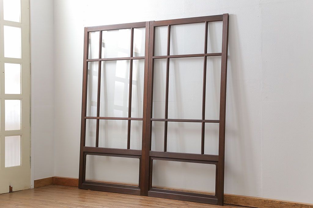 古民具・骨董 上質な作り込みの高級ガラス戸　2枚セット　(建具、引き戸)