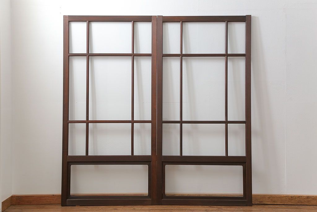 古民具・骨董 上質な作り込みの高級ガラス戸　2枚セット　(建具、引き戸)