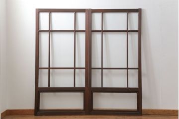 古民具・骨董 上質な作り込みの高級ガラス戸　2枚セット　(建具、引き戸)