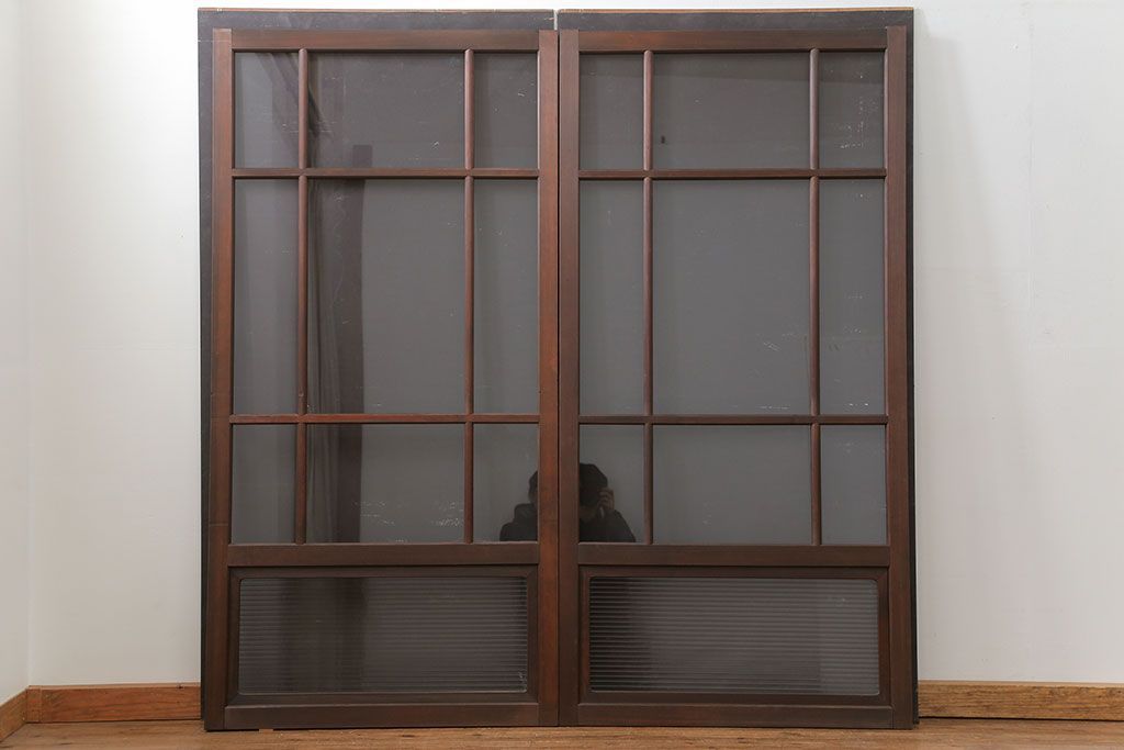 古民具・骨董 上質な作り込みの高級ガラス戸　2枚セット　(建具、引き戸)